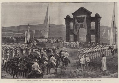 The Japanese Army passing the Triumphal Arch erected near Seoul after the Victory at Asan, in Korea by Richard Caton Woodville junior